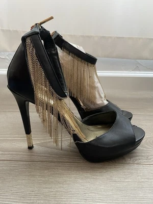 Black Pumps with hanging gold hardware - Image 1 of 2