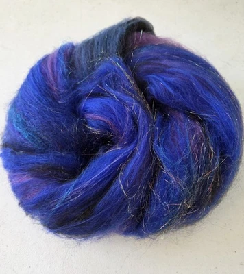 Night Sky Wool Art Batt 2.55 oz Corriedale Merino Icicle Top Viscose Angel... - Image 1 of 4