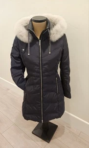 LAUNDRY BY SHELL SEGAL SIZEM WOMEN'S PUFFER DOWN JACKET REMOV.HOOD FOX TRIM BLUE - Picture 1 of 9