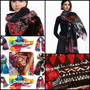 Desigual Foulard weicher Afrika Love mehrfarbige Grafik roher Saum großer limitierter Schal - Bild 1 von 12