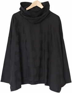 PLANET By Lauren G Negro JACQUARD CÍRCULO ALGODÓN CAPUCHA CUELLO TOP Túnica 64" Busto O/S - Imagen 1 de 5