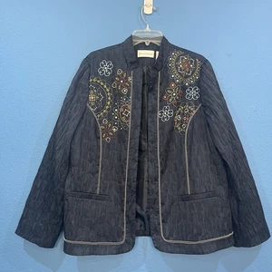 Alfred Dunner Blue Textured Open Jacket With Embroidered Details  Women Size 18 - Picture 1 of 22