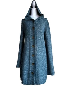PRANA Medium Blue Long Hoodie Cardigan Fairy Cottage Coastal Boho Nautical EUC - Picture 1 of 11