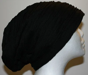 WOMEN BLACK DOUBLE LAYERED SLOUCHY BAGGY FASHION BEANIE HAT / CAP - F5 - Picture 1 of 2