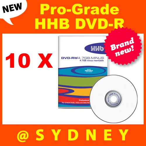 10 x NEW HHB DVD-R4.7GB-Minus Pro-Grade Recordable Rewritable Blank Disc - Image 1 of 1