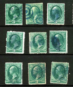 Color Fancy Cancels Collection 3 Cent Washington Banknote 1871-1883 US 13B51 - Picture 1 of 3