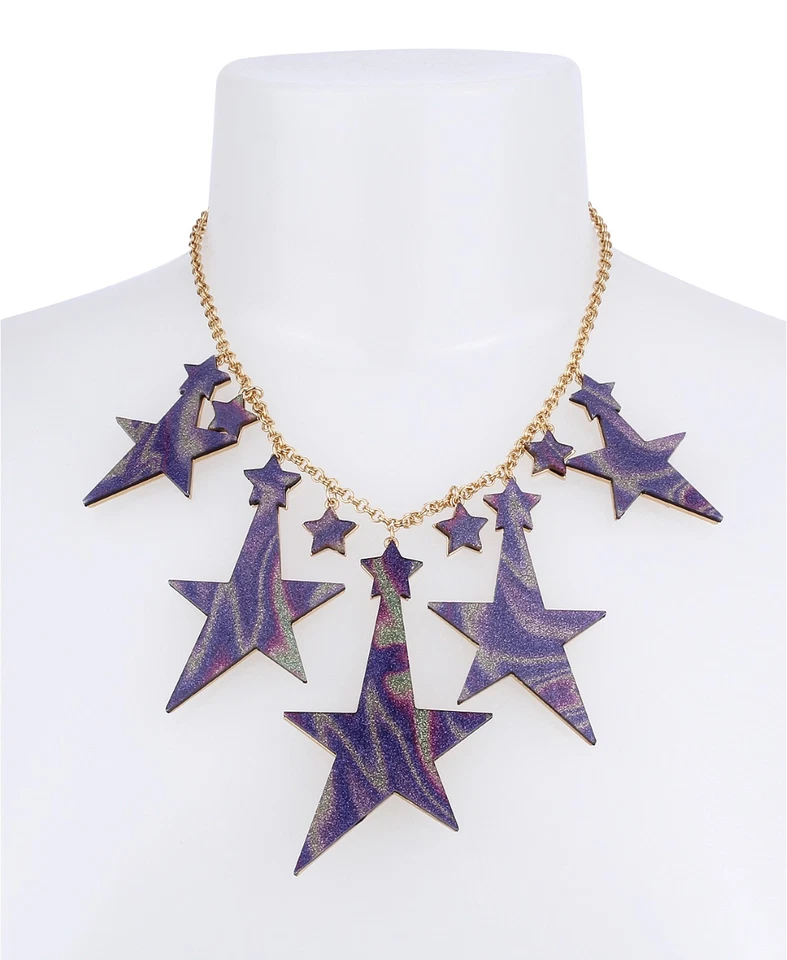 Betsey Johnson Purple Swirl Celestial Star Reversible Statement Necklace