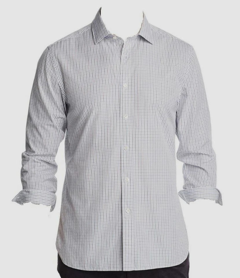 $298 Bloomingdale's Men's Slim Fit Black Blue White Plaid Long Sleeve Shirt 2XL - Изображение 1 из 1