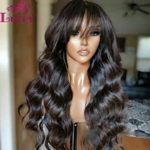 Pelucas hechas a máquina 200% onda corporal con golpes en la parte superior del cuero cabelludo cabello humano brasileño ondulado - Imagen 1 de 10