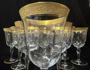 (11) Tiffin Franciscan 'Minton' Optic 6.5" Gold Encrusted WATER GOBLETS #15042 - Picture 1 of 14