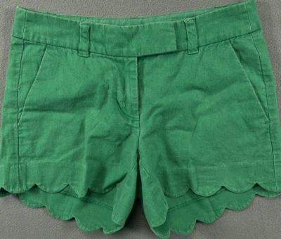 Pantalones Cortos J Crew Para Mujer 00 Verde Lino Chino Ribete Vieira Plano Tiro Bajo Foto 1 de 4