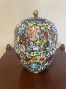 Vintage chinesisches Cloisonnéglas "Tausend Blumen" mit Deckel - Bild 1 von 7