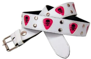 White GUITAR PICK Skull Belt Rockabilly TOTENKOPF cinturón hebilla intercambiable rosa - Imagen 1 de 1