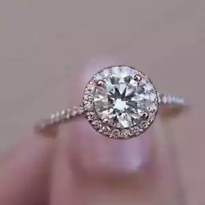 Moissanite Halo Wedding & Engagement Ring 2.20TCW Round Cut 14k Rose Gold Plated - Picture 1 of 4