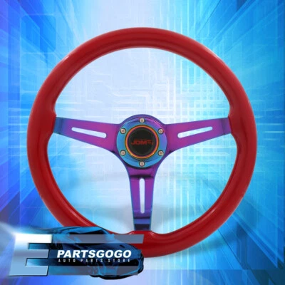 Universal JDM 14inch 350mm Red Wood Neo Chrome Steel Deep Dish Steering Wheel Foto 1 de 4