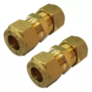 8mm STRAIGHT COMPRESSION EQUAL FITTINGS 2 x GAS TUBE CONNECTORS COPPER PIPE - Picture 1 of 12