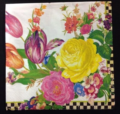 1 NUEVO Servilleta de Cena de Papel MacKenzie Childs Flor Blanca Mercado Foto 1 de 4