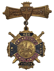 Antique 1907 SARATOGA Grand Comdy Arkansas Enamel Medal - Picture 1 of 2