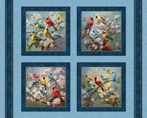 Garden Wings Songbirds on Dogwood Branches 36x44" Cotton Pillow Panel Set - Picture 1 of 1