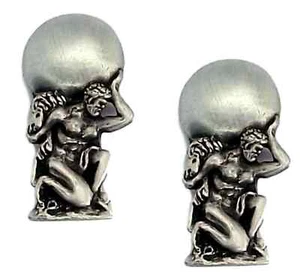 2 x Atlas Carrying The World Handcrafted From English Pewter Pin Badges-HIN-1737 - Picture 1 of 3