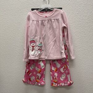 Carters Girls 5 Christmas Fleece Pajama Pants Top Set of 2 pc Pink Snowman