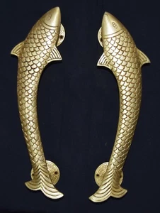 Golden Fish Shape Brass Door Handle Handmade Australian Culture Door Handles Dec - Picture 1 of 12