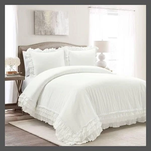 Lush Décor 3pc Full/Queen Ella Ruffle Duvet Bedding Set White - Picture 1 of 8
