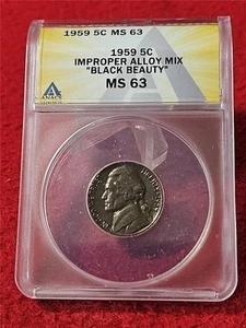 1959 Jefferson Nickel ANACS MS 63 "BLACK BEAUTY" IMPROPER ALLOY MIX #T2977 - Picture 1 of 2