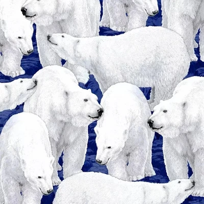 Northern Lights Polar BEARS PACKED Midnight DARK BLUE Fabric By FQ - 1/4 YD - Image 1 of 4