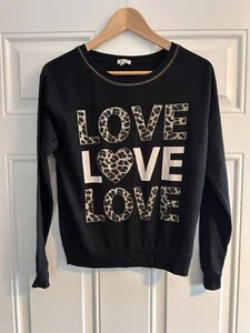 River Island Black Sweatshirt UK 10 – Leopard Print LOVE Slogan Jumper - Picture 1 of 3