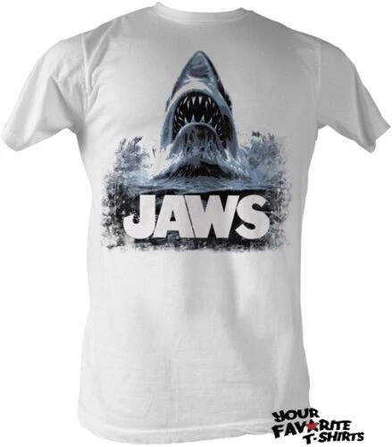 Jaws Shark Rise On White Licensed Adult T-Shirt - Image 1 of 1