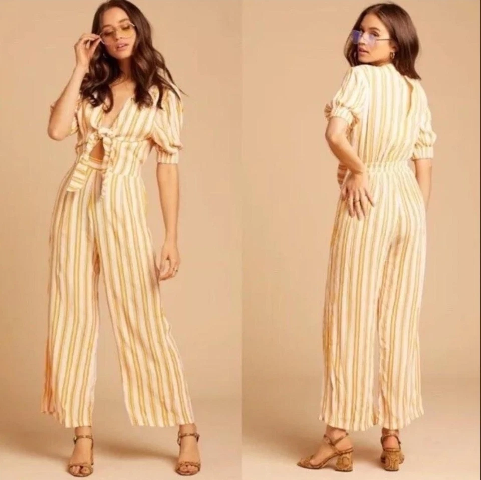 Mono Faithfull The Brand Matese Pierna Ancha Recortado, Talla S, Amarillo Blanco Foto 1 de 4