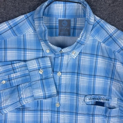 Camisa Vineyard Vines Harbor Hombres XL Azul Jake Cuadros Pesca Exterior Bolsillo Ventilado Foto 1 de 4