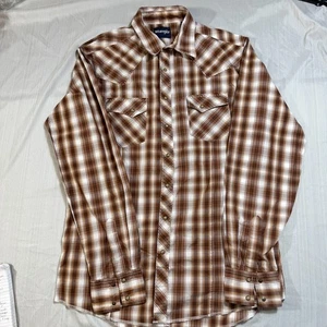 Wrangler Western Wear Mens Tall Large Brown Button Up Pearl Button - Picture 1 of 9