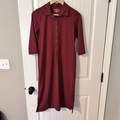 Vineyard Vines Sankaty Midi Margo Polo Vestido Rojo Azul Marino Rayas Talla Xpequeña Foto 1 de 4