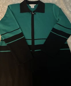 Misook Open Front Cardigan M Acrylic Business Casual Green  Black Side Slits - Picture 1 of 8