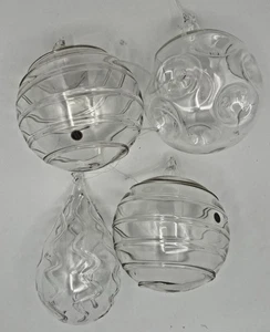 4 klare mundgeblasene Glas Ornamente Lot Taiwan Einzug Wirbel rund Vintage - Bild 1 von 11