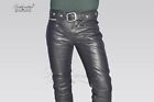 Skintight Black leather jeans pant fetish rock street party custom made FS GT