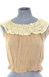 Rinascimento Bohemian Crop Top Beige Cotton Off Shoulder Lace Y2K Retro Size M - Picture 1 of 15
