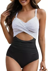 Eomenie 1 Piece Swimsuit Tummy Control Cutout High Waisted Tie Back Sz XL NWT - Picture 1 of 3