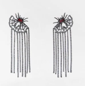 Zara Spider Rhinestone Drop Halloween Earrings New - Picture 1 of 6