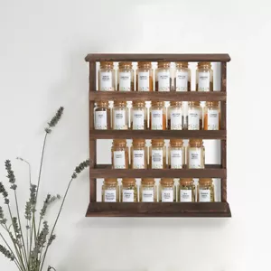 Wooden Spice Rack Wall Spice Shelf Holder Seasoning Rack Countertop Wall Mount - Picture 1 of 12