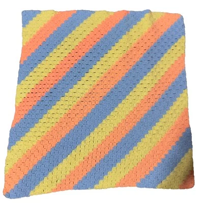 Handmade Crochet Baby Blanket Throw Variegated Pastel Shell 33x33” Crib Bed - Image 1 of 4