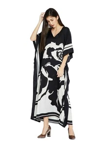 Women Boho Kaftan Floral Long V Neck Maxi Dress Kimono Summer Beach Sundress - Picture 1 of 7