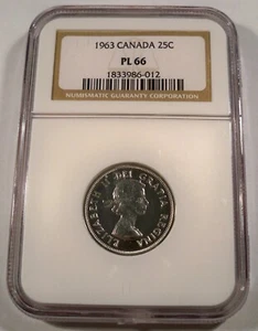 1963 CANADA NGC PL66 QUARTER 25c PROOF LIKE SILVER - Picture 1 of 4