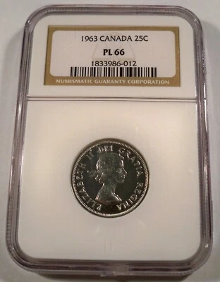 1963 CANADA NGC PL66 QUARTER 25c PROOF LIKE SILVER - Image 1 of 4