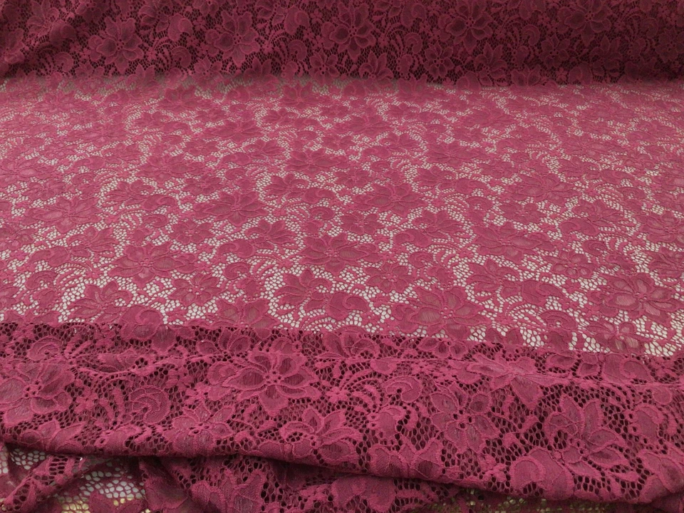 Embroidered Stretch Lace Apparel Fabric Sheer Floral Burgundy YY310 - Image 1 of 1
