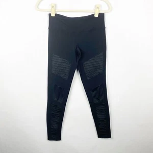 Alo Moto Athletic Leggings High Rise Mesh Black Glossy Womens Sizs Small - Picture 1 of 9
