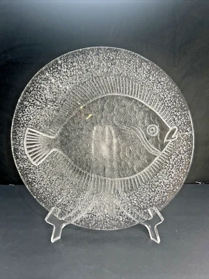 "Utensilios de cocina vintage de vidrio artístico con plato de pescado de 10"" Art Nouveau de vidrio transparente" Foto 1 de 3
