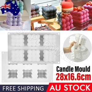 6 3D Cube Candle Mould Silicone Wax Bubble Cake Dessert plaster OZ - Picture 1 of 16